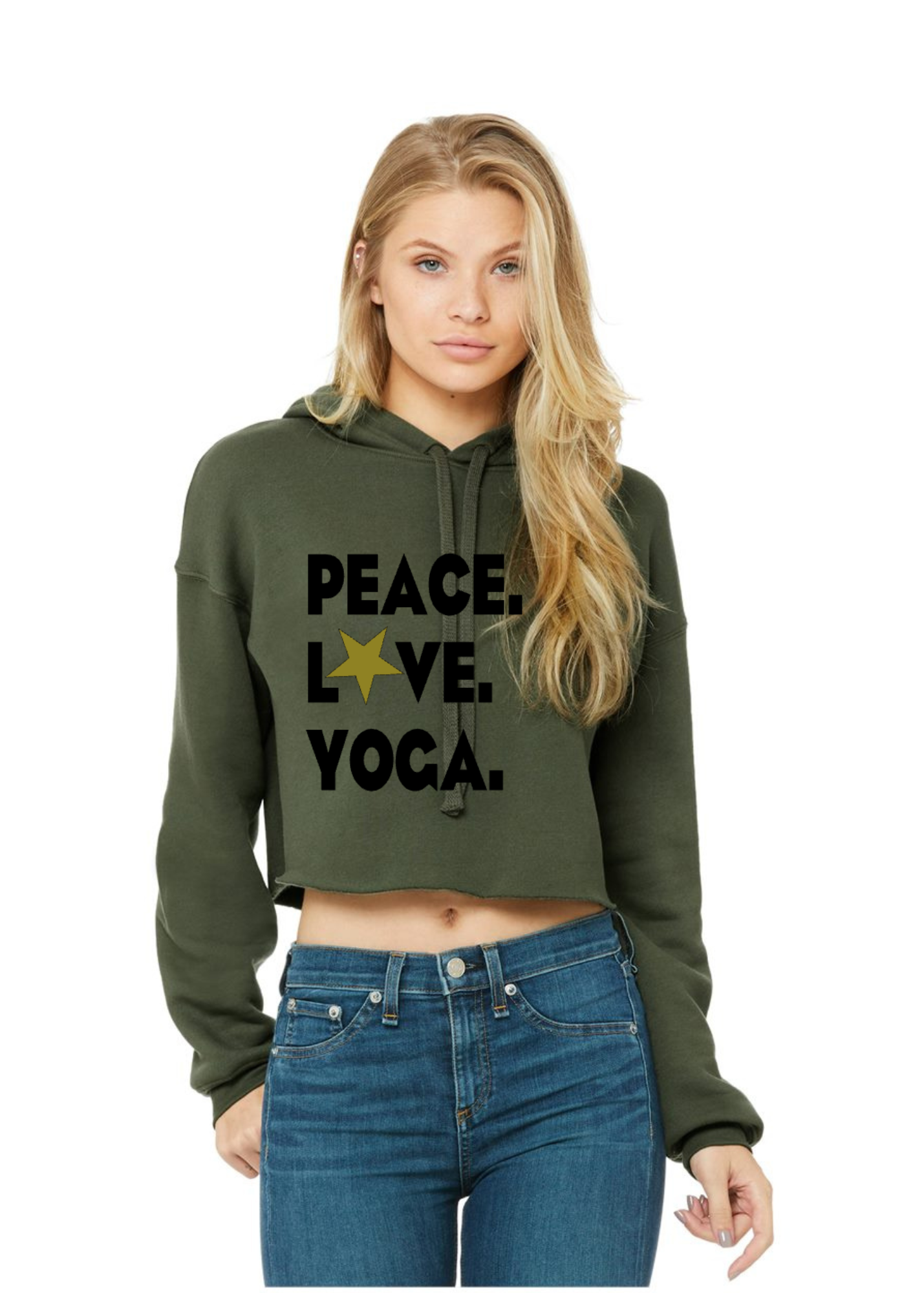 Crop Fleece Hoodie: Peace.Love.Yoga
